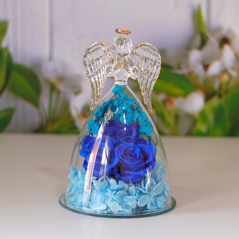 Eternal Flower Angel Gift Box with Glass Cover Dried Rose