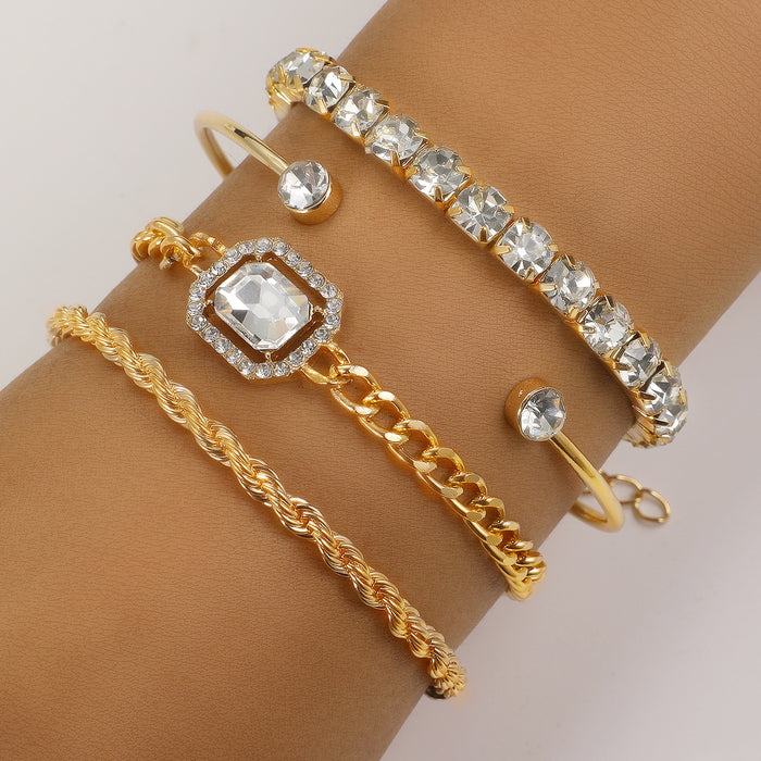 Bohemian Crystal Bracelet Set Of 4 For Women, Twisted Cuff Style
