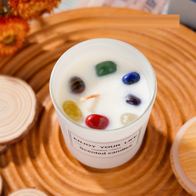Natural Crystal Stone Soy Wax Candle Gift Box with Rough Stone