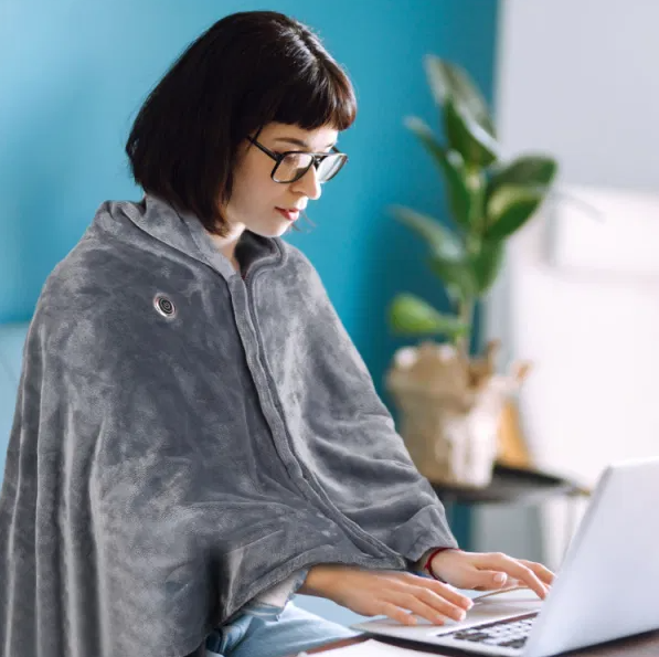USB Heated Poncho Blanket With Zipper, Electric Wrap