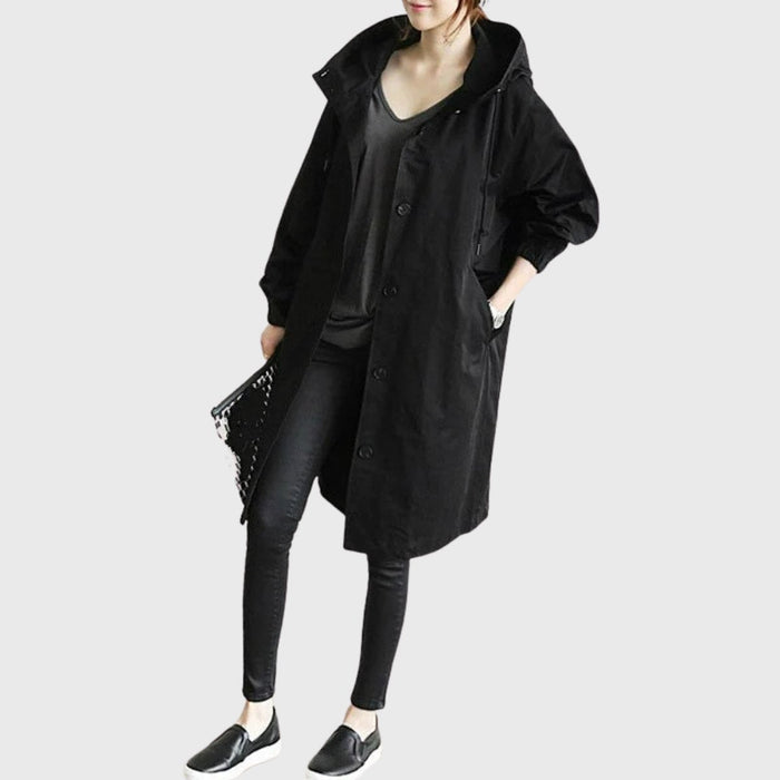 Gabardina con capucha para mujer, resistente al agua y de corte largo