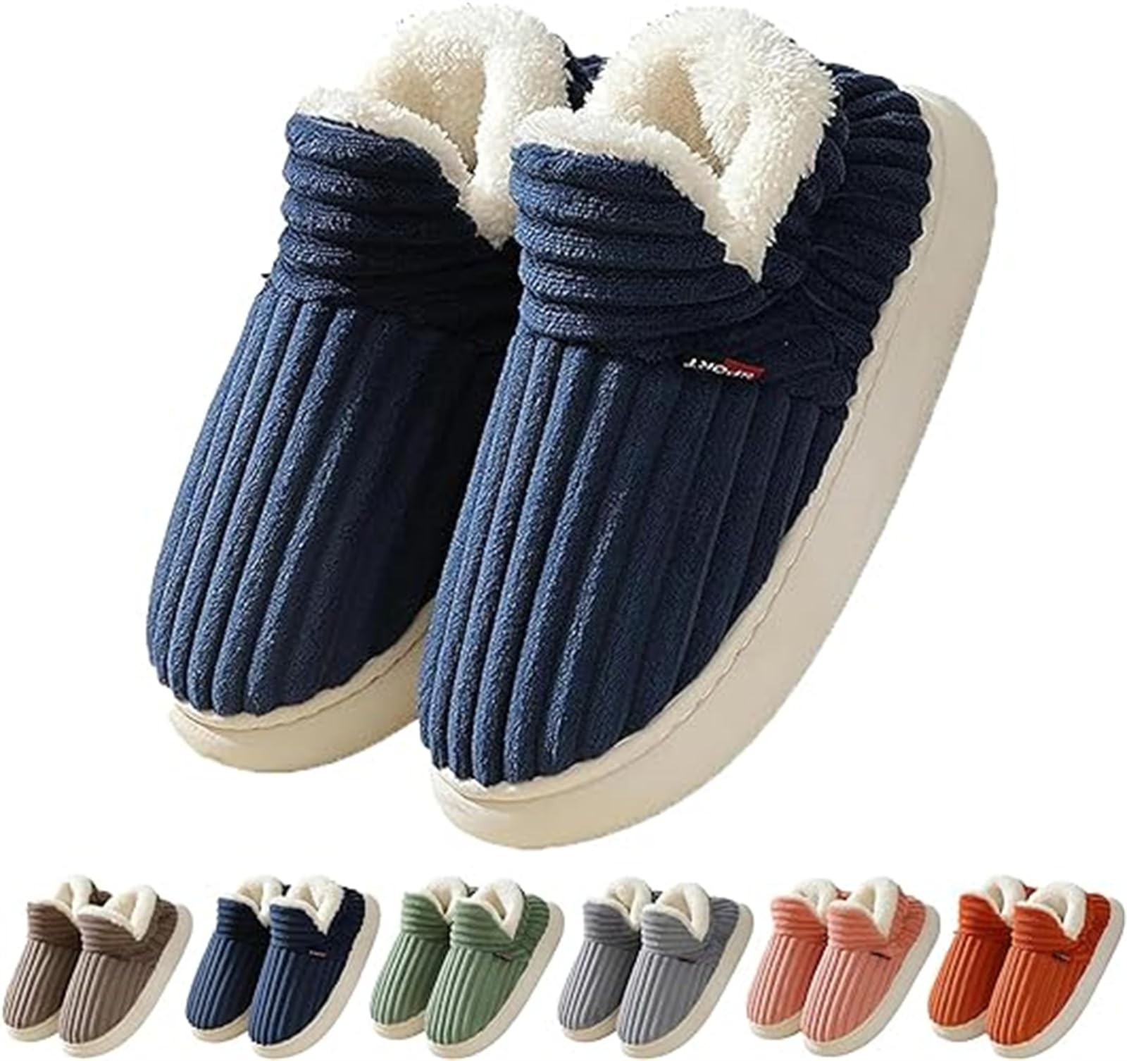 Women's Winter Plush Home Slippers with Striped Soft Sole