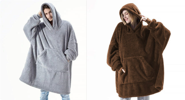 Oversized Fleece Hoodie With Big Pocket, Thick Double-Sided