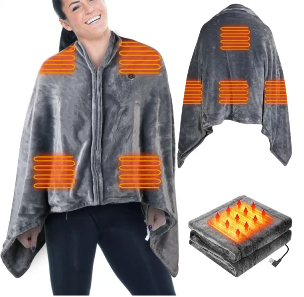 USB Heated Poncho Blanket With Zipper, Electric Wrap