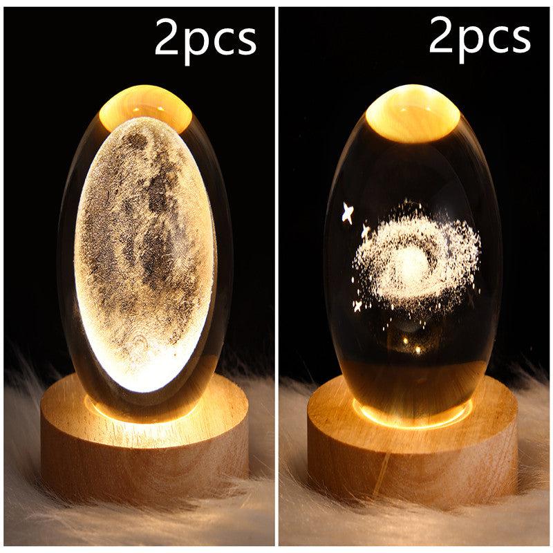 LED Galaxy Crystal Ball Night Light With Solid Wood Base