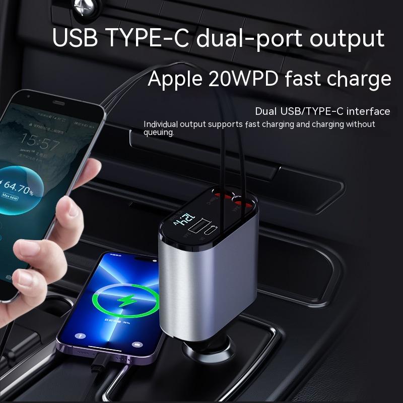 Metal 100W Car Charger With USB and Type-C Fast Charging
