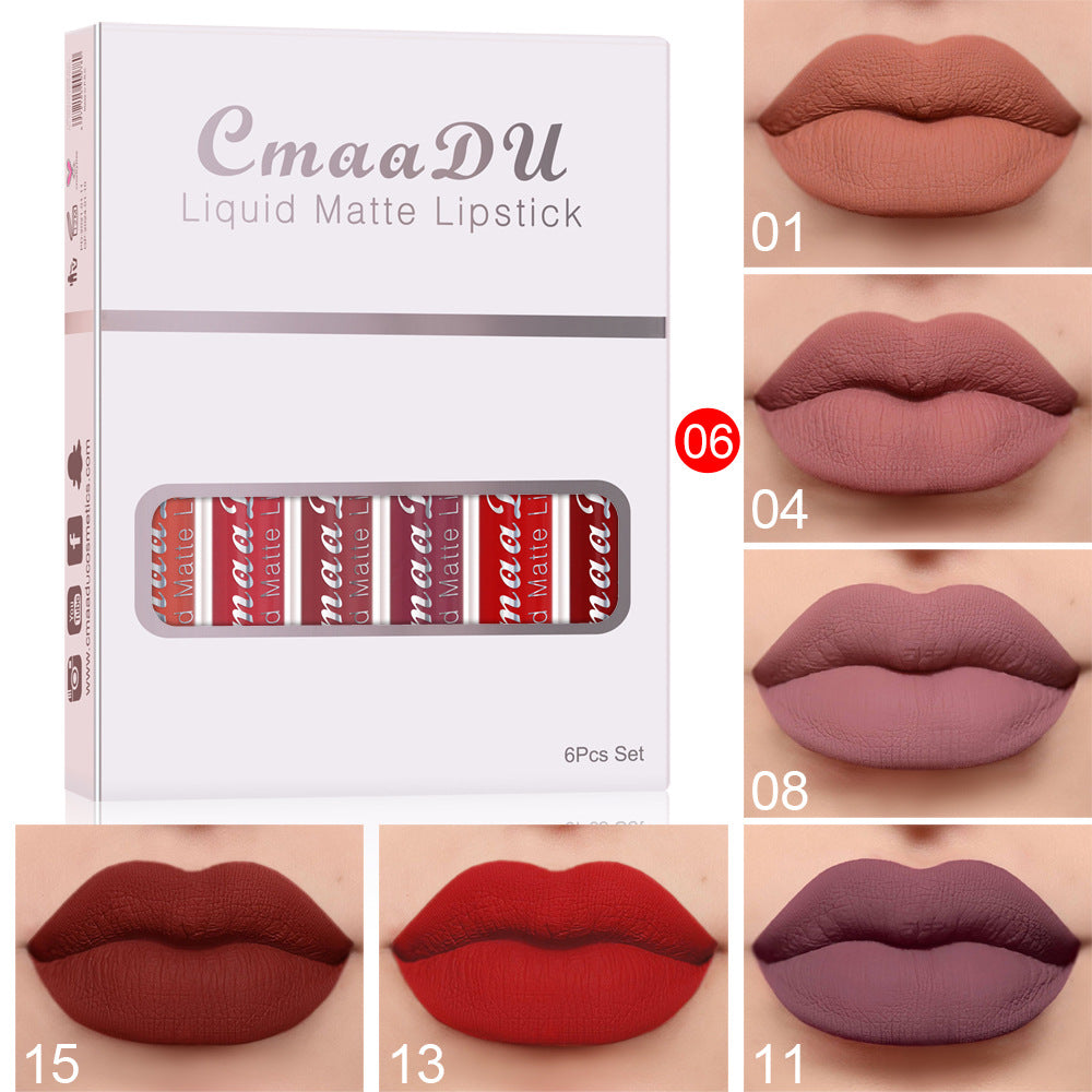 Set of 6 Matte Non-Stick Cup Lipsticks, Long-Lasting and Waterproof