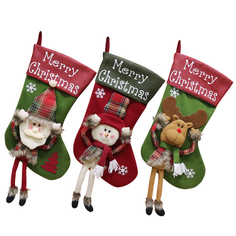Big Plush Christmas Stockings Set with 3D Santa Snowman Elk
