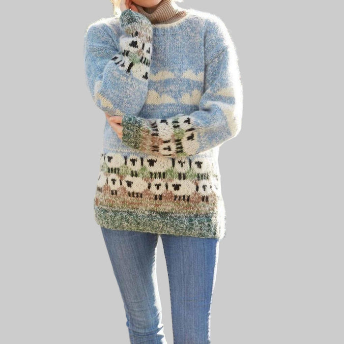 Camisola de malha de lã de ovelha para mulher - Charme e descontração de inverno
