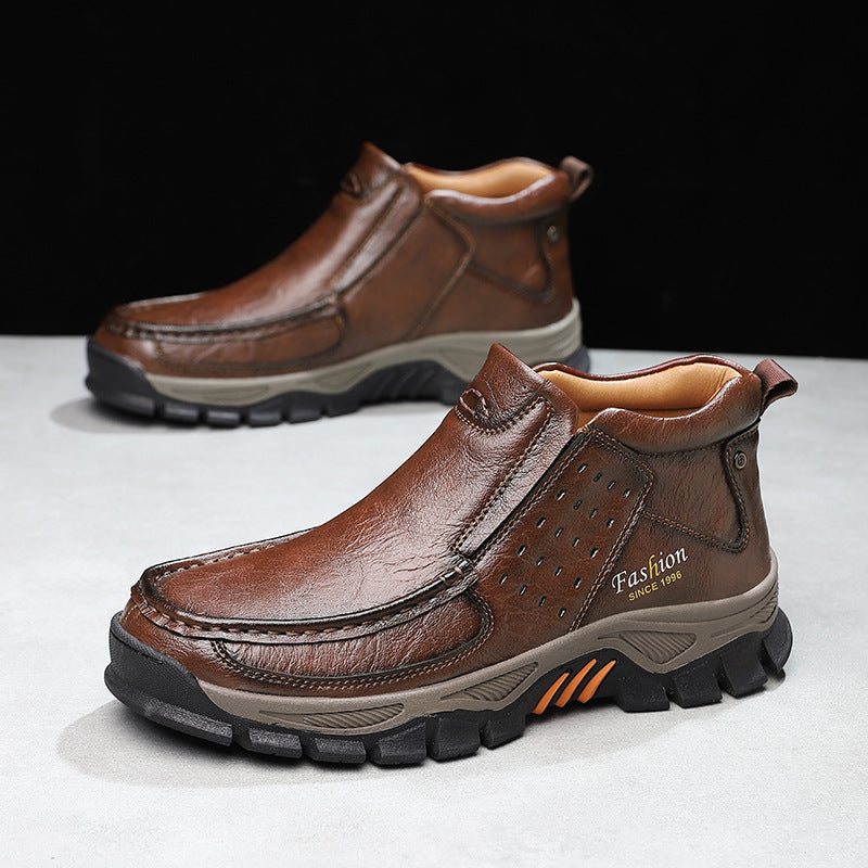 Men's Casual Metal-Detail Ankle Boots with Chunky Heel