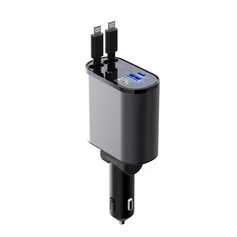 Metal 100W Car Charger With USB and Type-C Fast Charging
