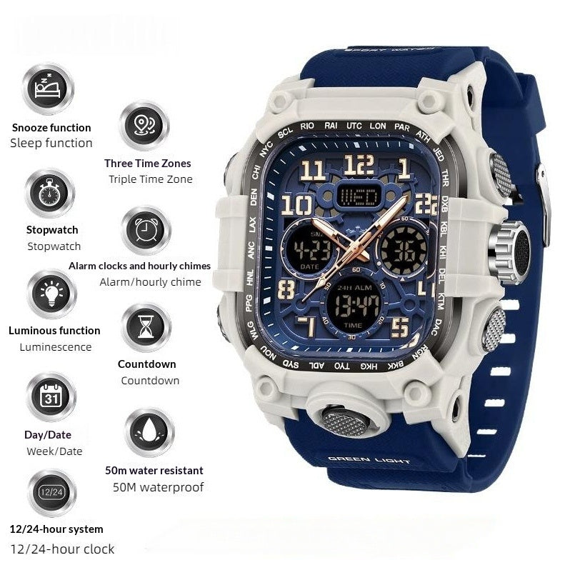 Men's Waterproof Square Digital Sports Watch with Countdown Timer