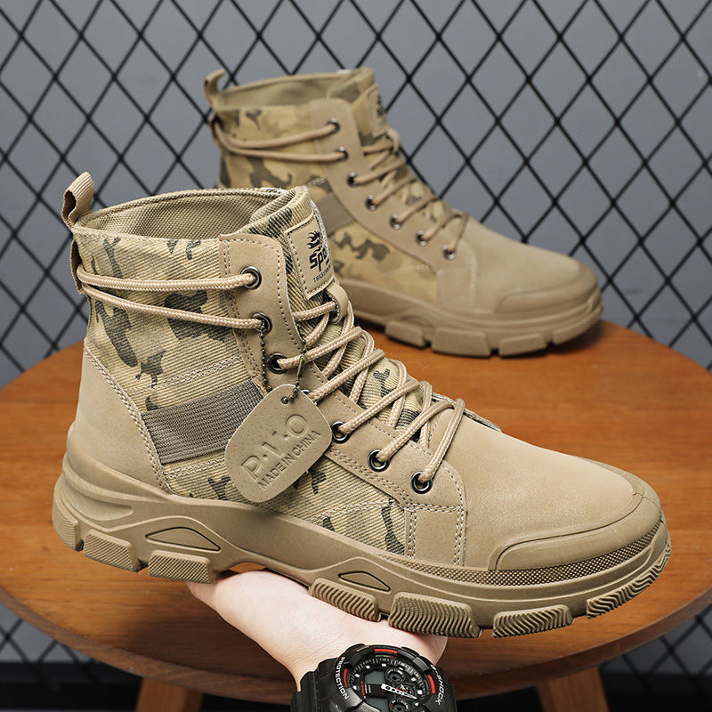 Men's High-Top Camouflage Hiking Boots With Mesh Lining