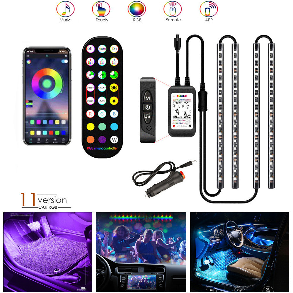 Waterproof LED Car Interior Ambient Lights, Stick-On Decorative Lamp