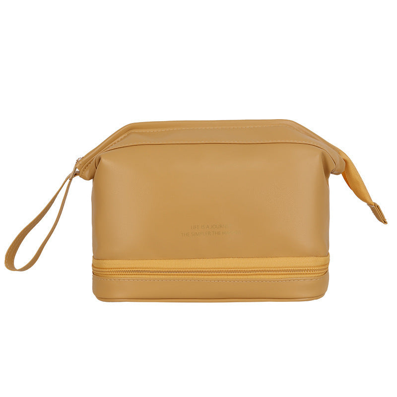 Large Capacity Women's Travel Cosmetic Bag In Soft Leather
