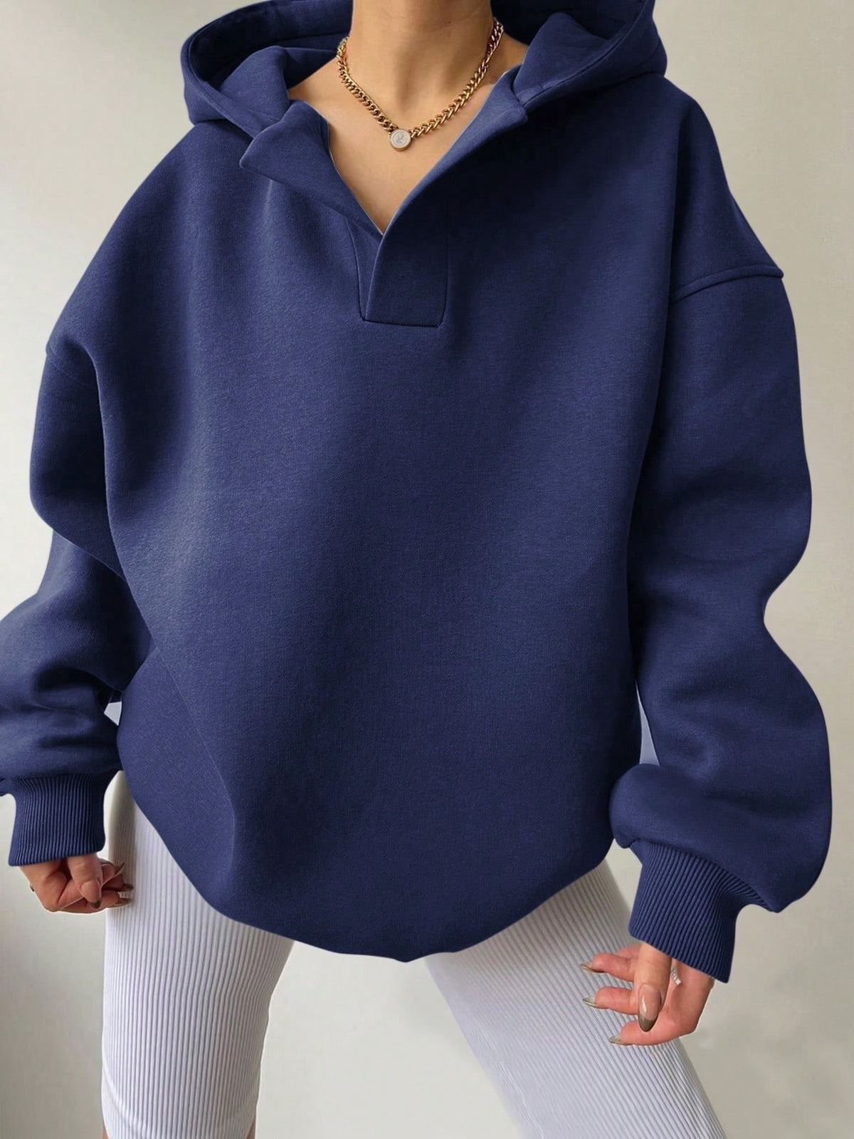 Women's Solid Colour Loose Hoodie with Long Sleeves
