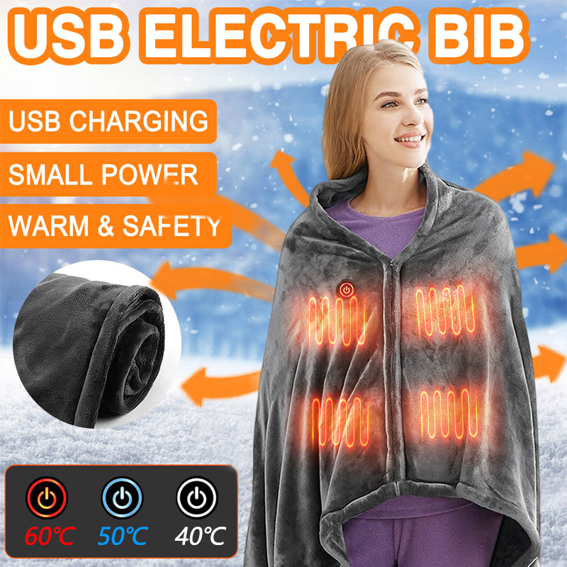 USB Heated Flannel Shawl Blanket, Warm Coral Fleece Wrap