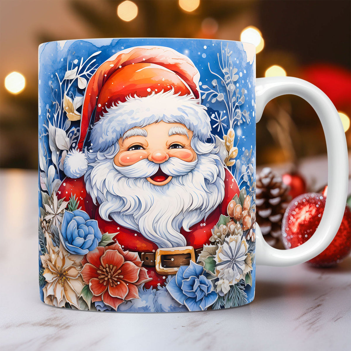 3D Christmas Ceramic Mug with Santa Snowman Space Design