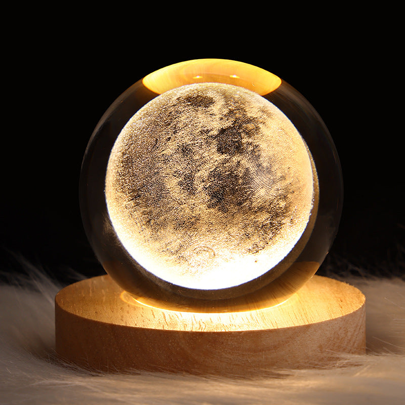 LED Galaxy Crystal Ball Night Light With Solid Wood Base