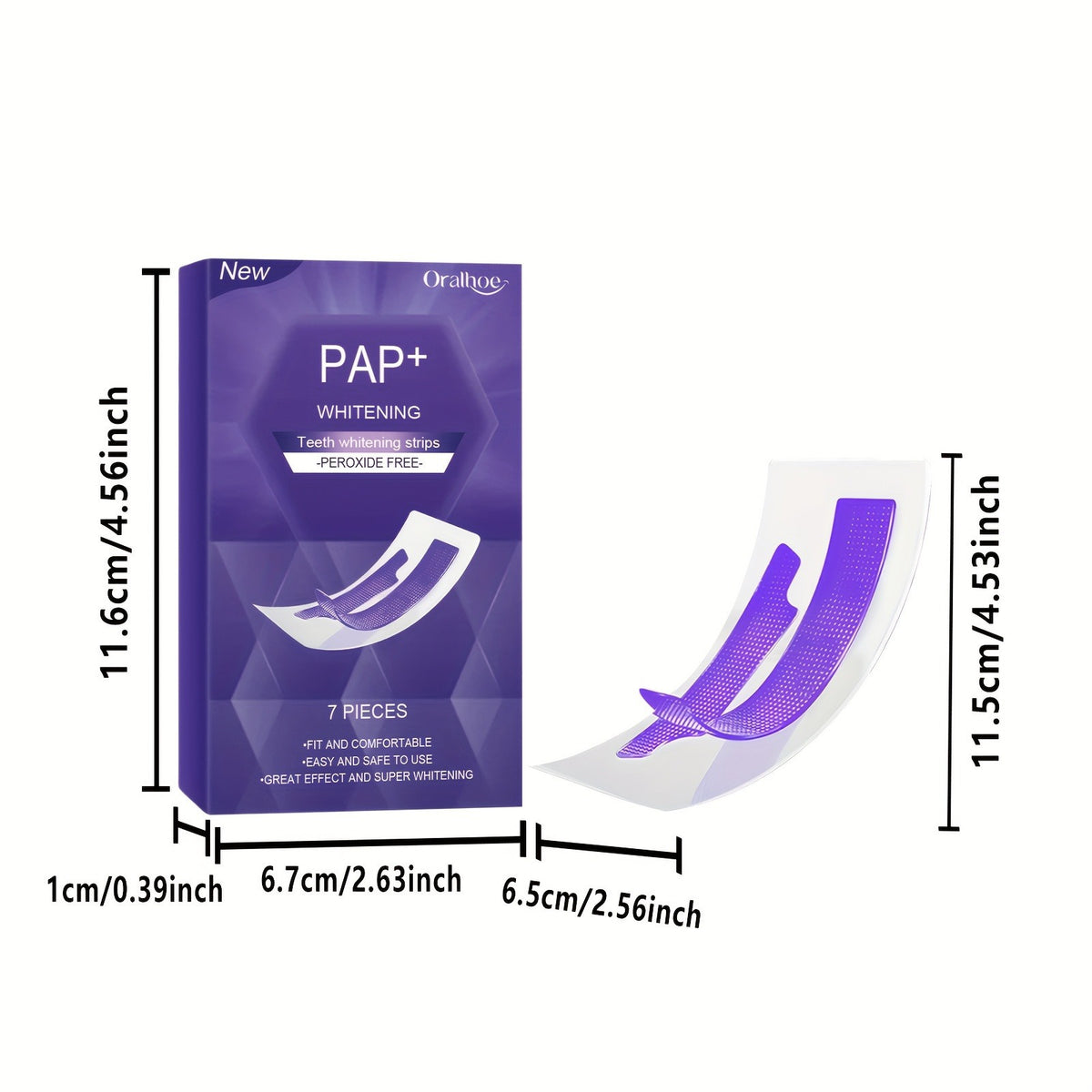 Purple Teeth Whitening Strips, Dry Application, 7 Pairs per Box