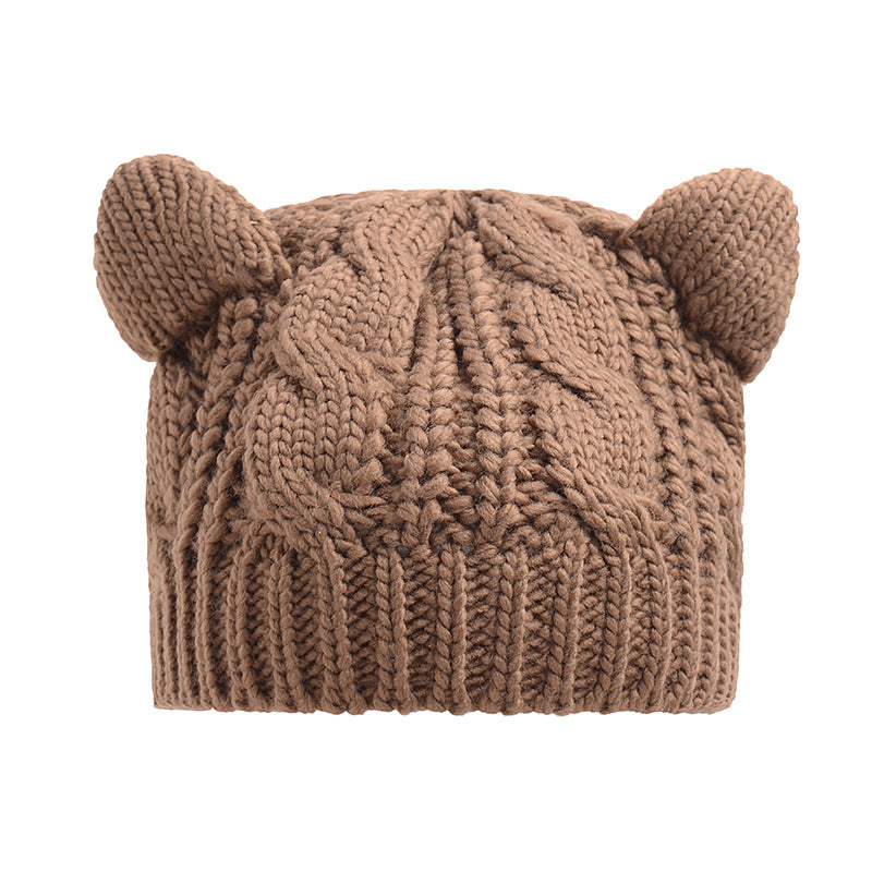 Handmade 3D Knitted Cat Ear Beanie Hat for Winter in Eight Colours
