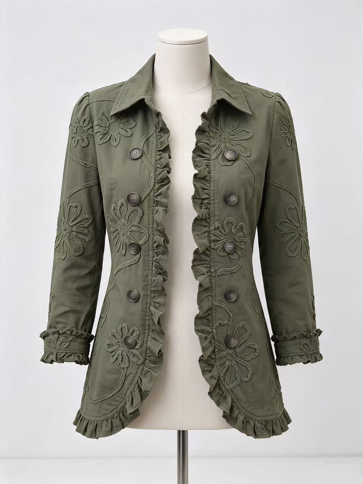 Women's Pleated Lapel Blazer Jacket, Solid Colour Ruffled