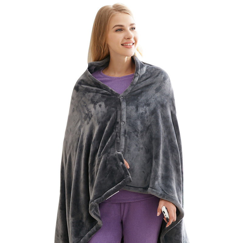 USB Heated Flannel Shawl Blanket, Warm Coral Fleece Wrap