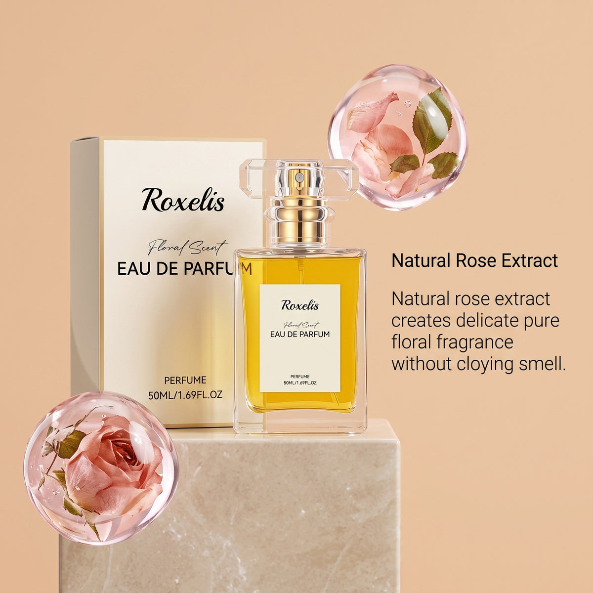 Luxury Women's Perfume with Rose Scent, 50ml Spray