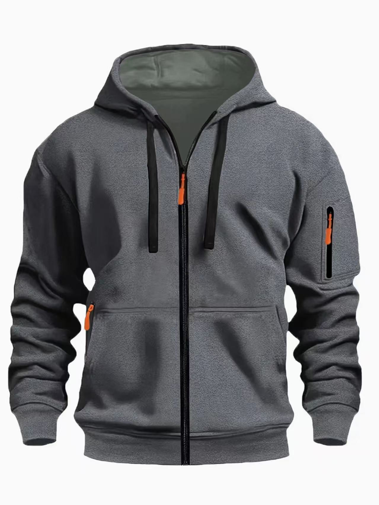 Men's Zipper Hooded Sweatshirt Cardigan Coat for Sports and Casual Wear
