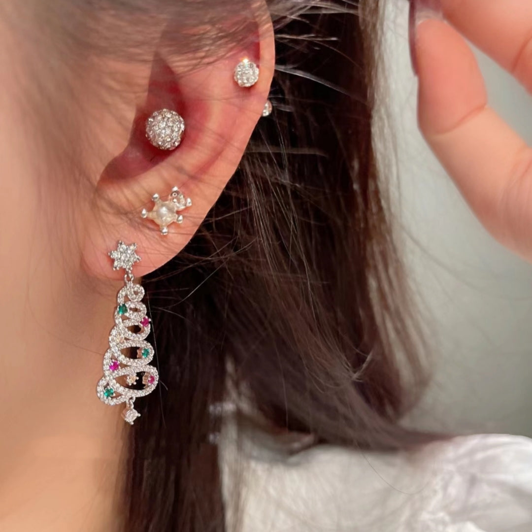 Full Inlaid Colourful Zircon Christmas Tree Tassel Earrings