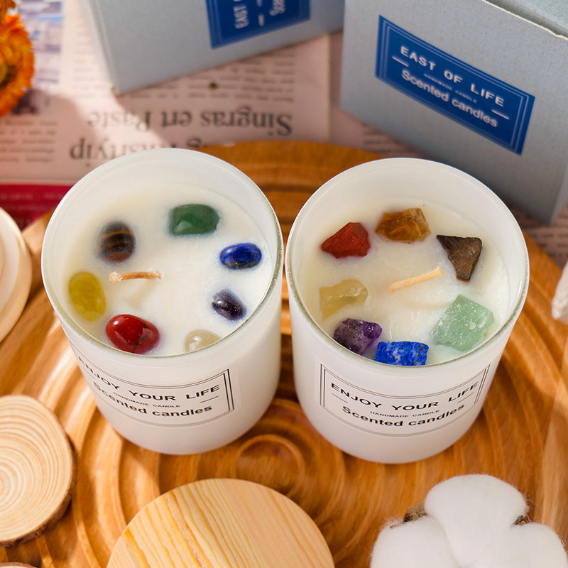 Natural Crystal Stone Soy Wax Candle Gift Box with Rough Stone