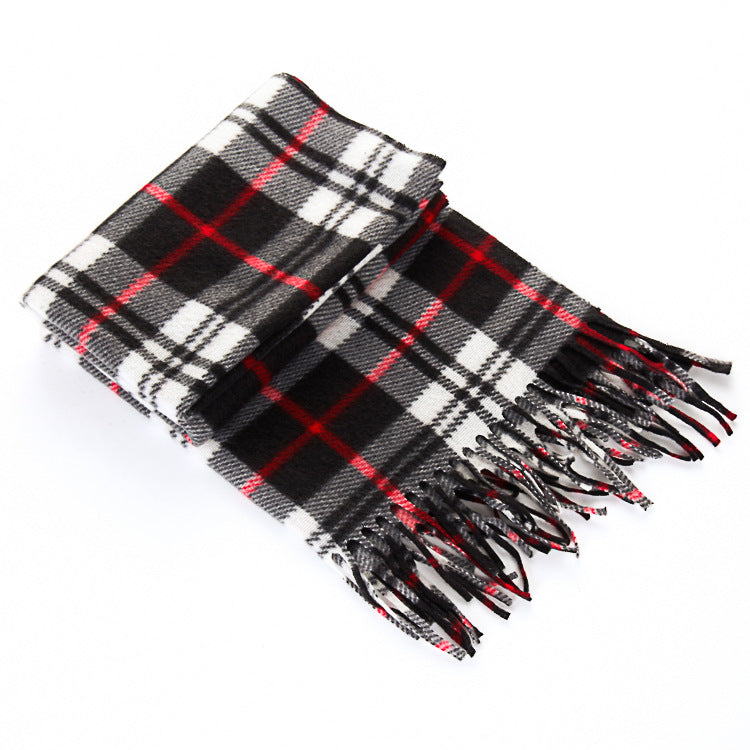 Black and White Plaid Thick Scarf, Warm Double-Sided Velvet