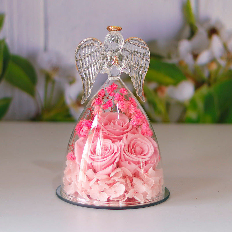 Eternal Flower Angel Gift Box with Glass Cover Dried Rose