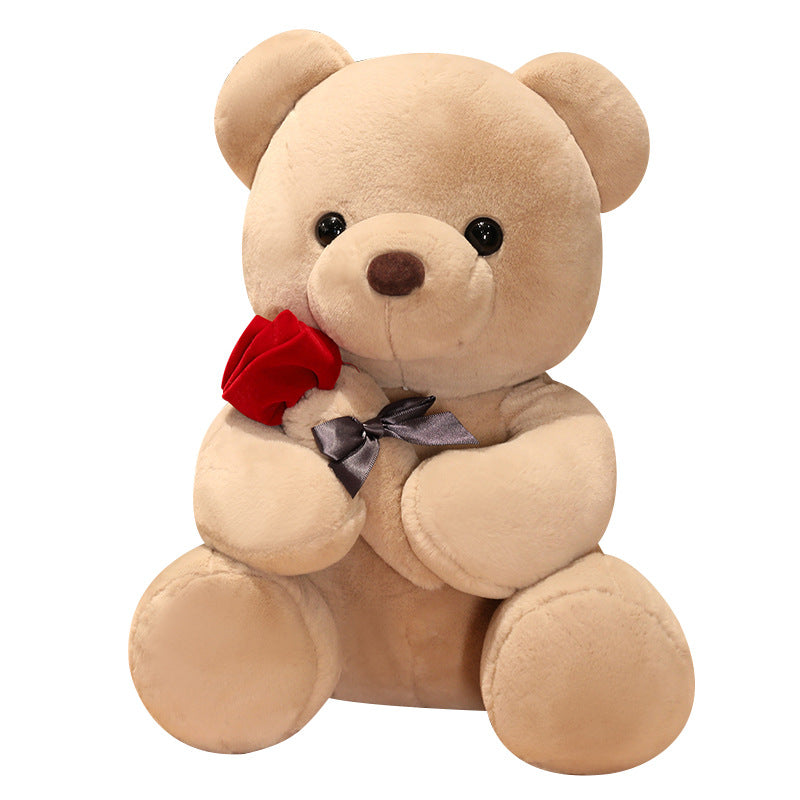 Lovely Hug Roses Teddy Bear Plush Pillow, Soft Stuffed Animal Doll