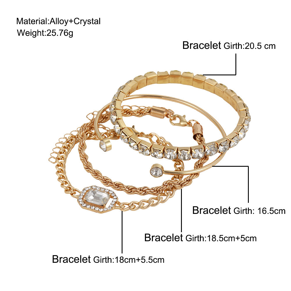 Bohemian Crystal Bracelet Set Of 4 For Women, Twisted Cuff Style