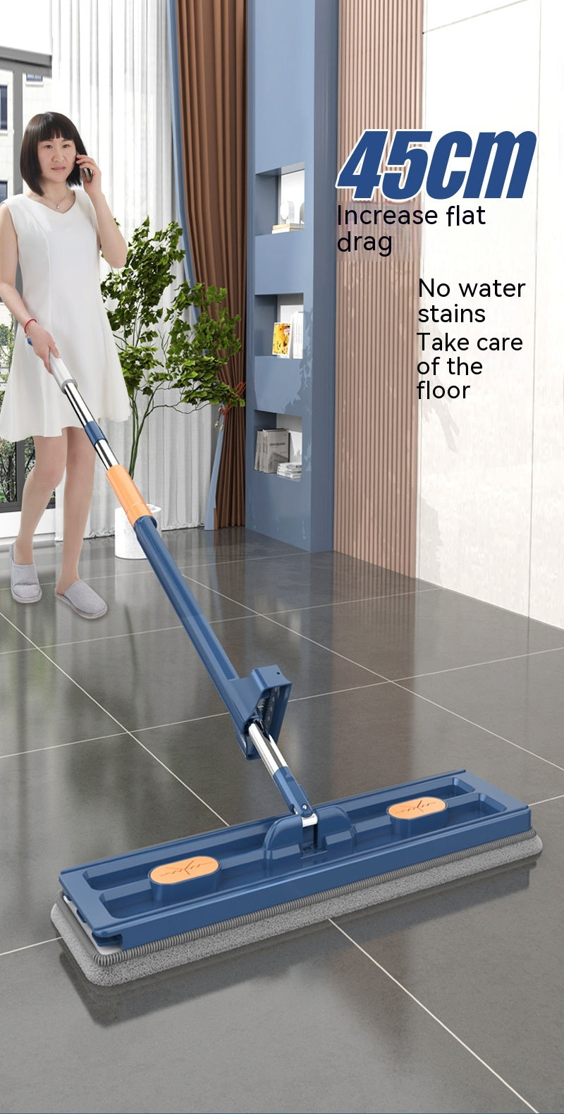 Large Flat Mop with 360 Degree Rotation for All Floor Types