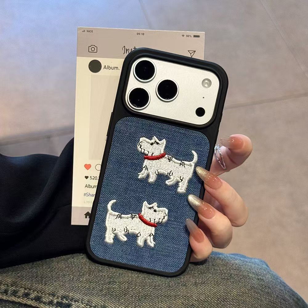 Chinese-Style Embroidered Two Dog Phone Case In Premium TPU