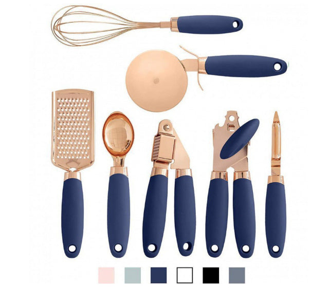 Kitchen Peeler and Utensil Set with Copper-Plated Holder