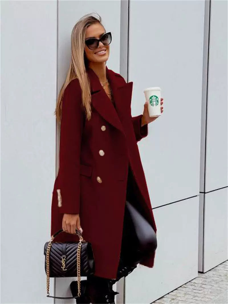 Women's Winter Cloth Coat With Suit Collar And Straight Cut