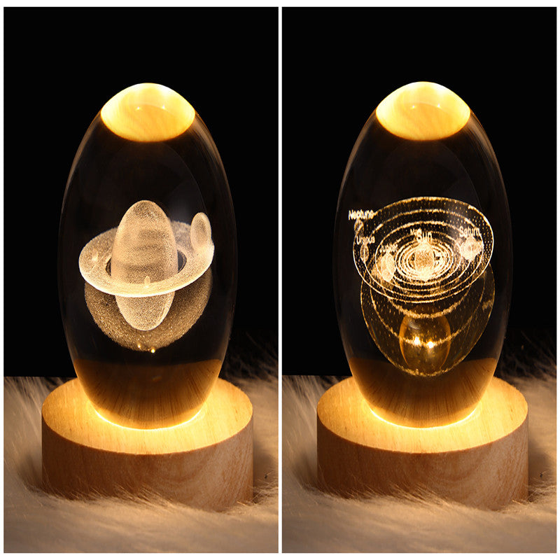 LED Galaxy Crystal Ball Night Light With Solid Wood Base
