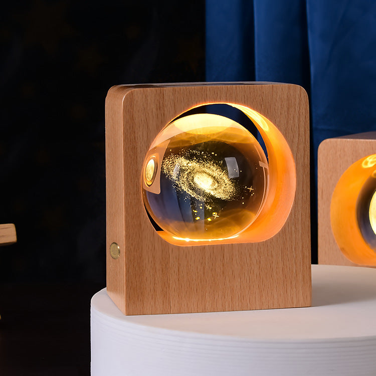 3D Engraved Crystal Ball Night Light with Beech Wood Base