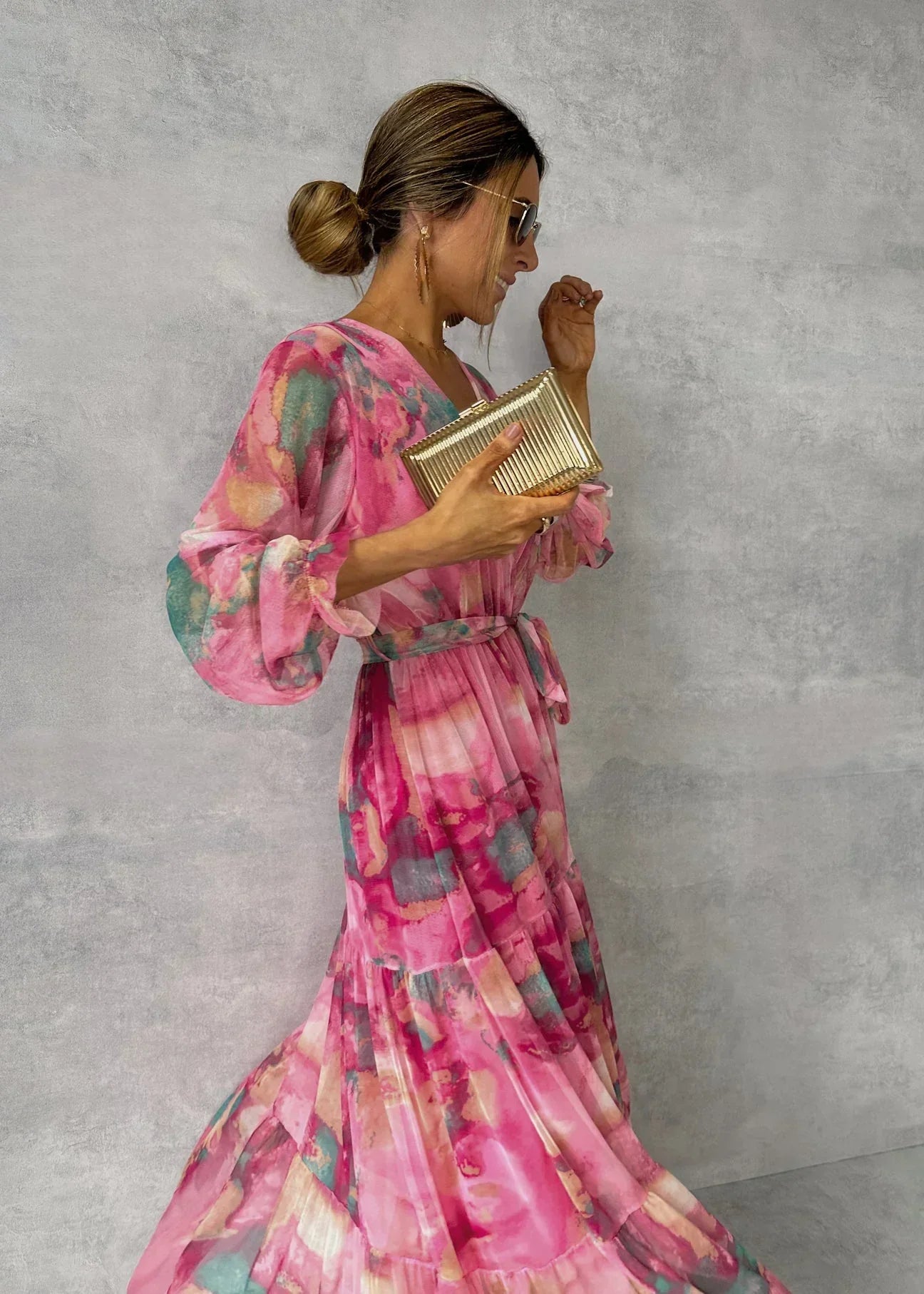 Women's Long Sleeve Maxi Wrap Dress with Tie Waist for Parties