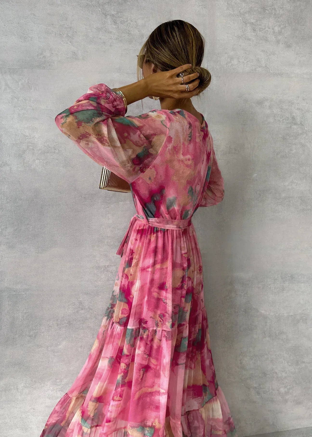 Women's Long Sleeve Maxi Wrap Dress with Tie Waist for Parties
