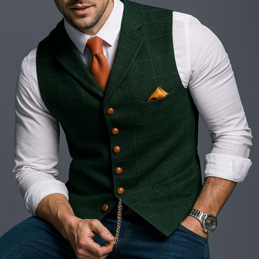 Men's Double-Breasted V-Neck Waistcoat for Formal Occasions