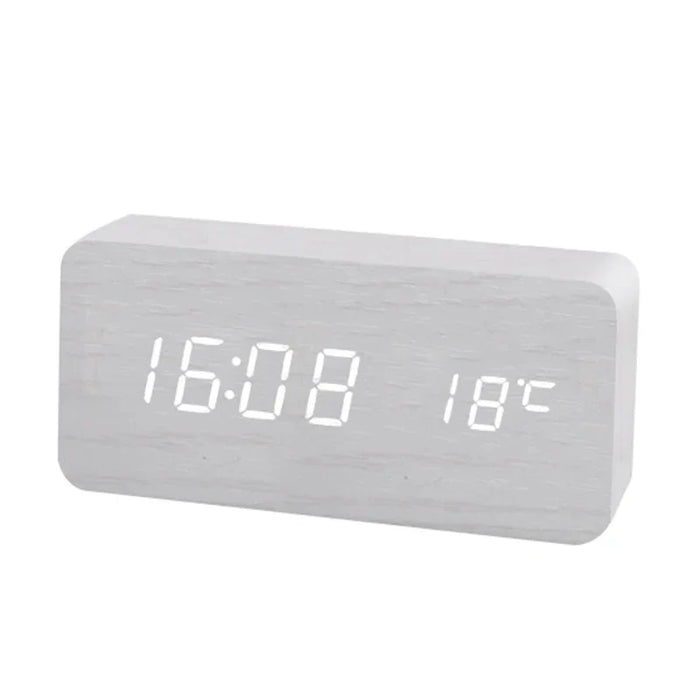 Wood-Look Digital LED Alarm Clock with Temperature Display