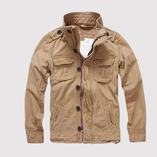 Men's Utility Jacket with Zip, Buttons and Multiple Pockets