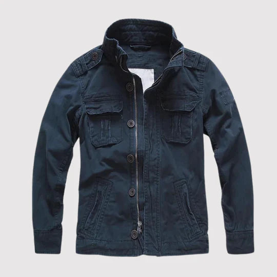 Men's Utility Jacket with Zip, Buttons and Multiple Pockets