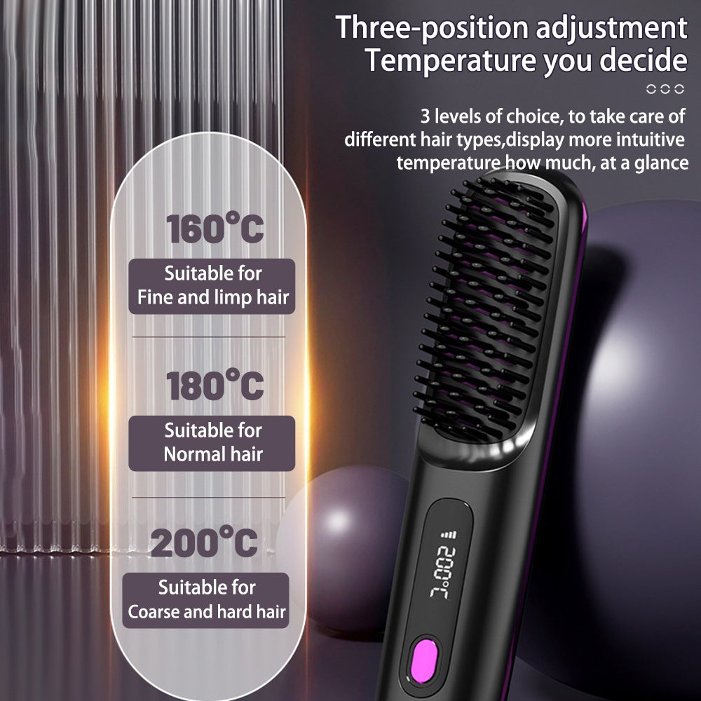 2-in-1 Cordless Hair Straightener Brush, USB Rechargeable