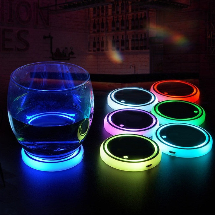 Colourful LED Light-Up Car Cup Holder Coasters, Solar and USB