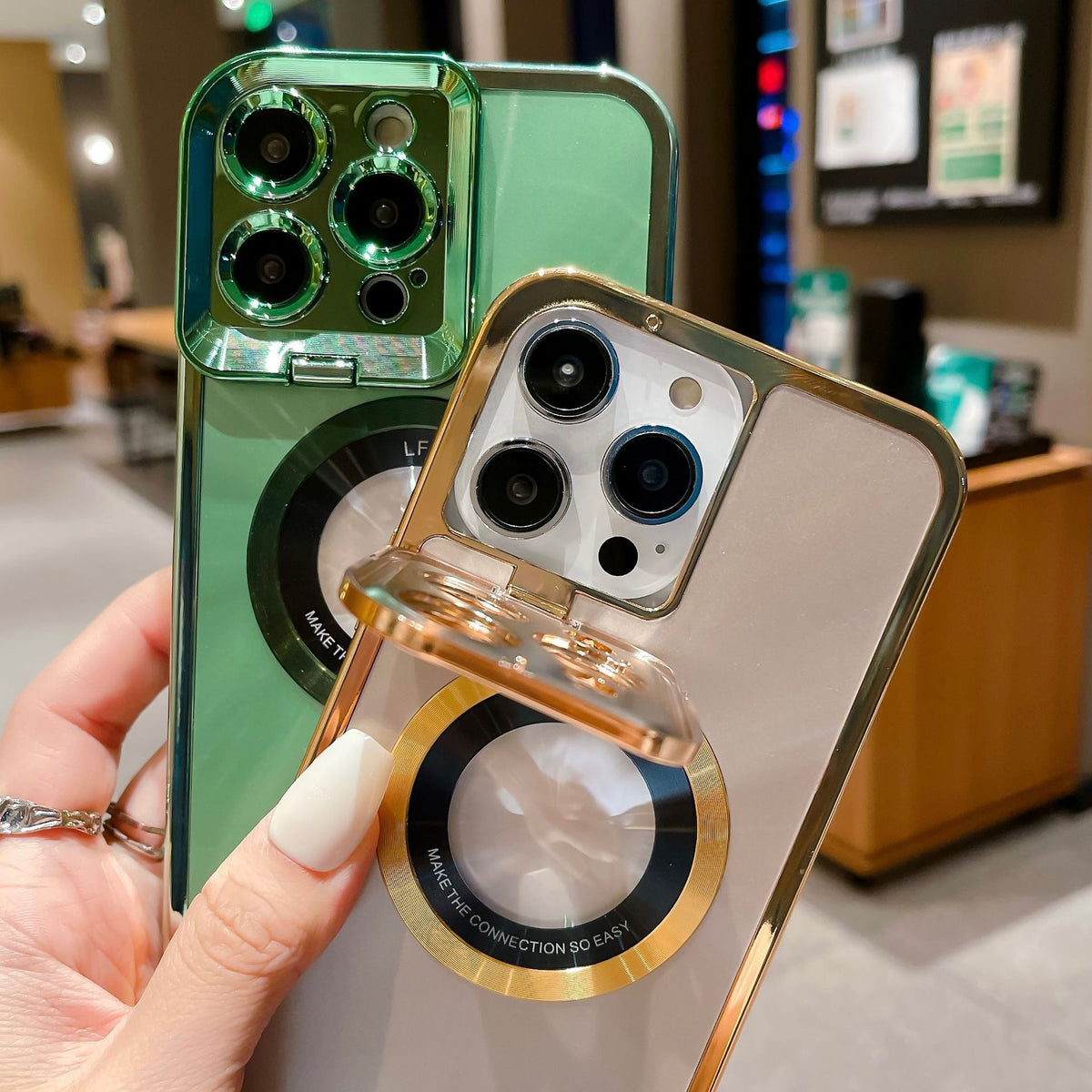 Electroplated Magnetic Phone Case With Hidden Camera Stand